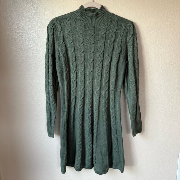 Lucky Brand Olive Green Cable Cable Knit Sweater Dress NWT Size Medium - Picture 1 of 5
